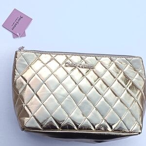 New Juicy Couture Metallic Gold Cosmetic Bag Quilted 13" x 8" x 4" w/ Tags